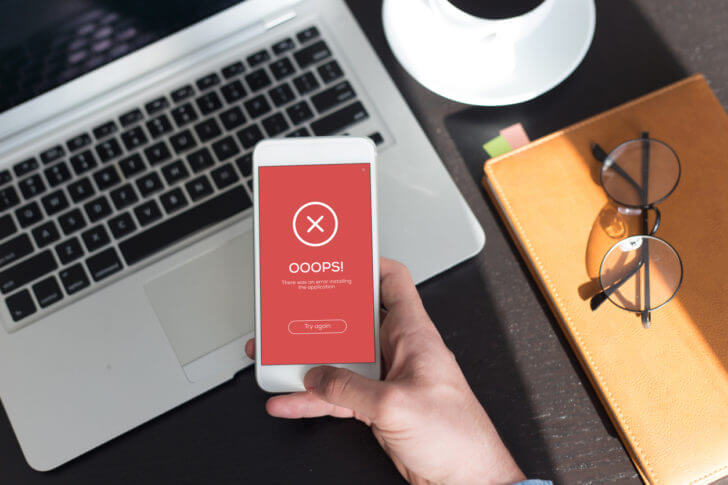 スマホ画面にエラー