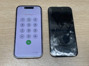 新しい画面へ交換され表示が綺麗に復元したiPhone15