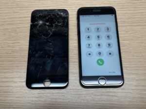 液晶交換が完了し綺麗に表示されているiPhoneSE3 パターン2：【親しみやすい・柔らかいテイスト】
