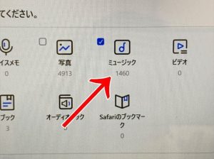 専用のソフトを使用して音楽データだけ選択して移行しようとしている